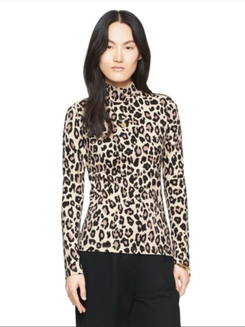 KATE SPADE NEW YORK Womens' Brown Leopard Mock Neck Shirt Back Zipper Size 6